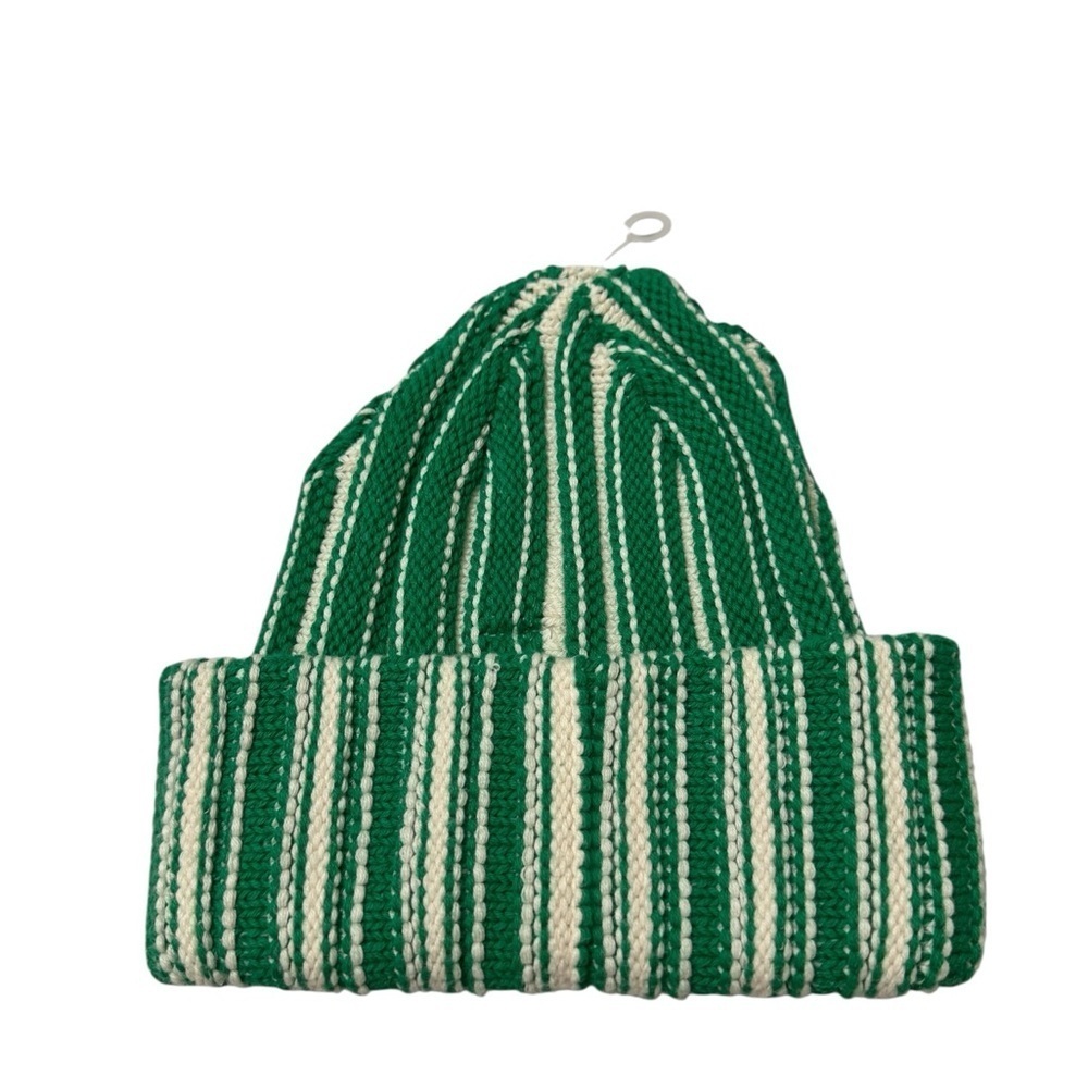 Free People Green and White Striped Beanie